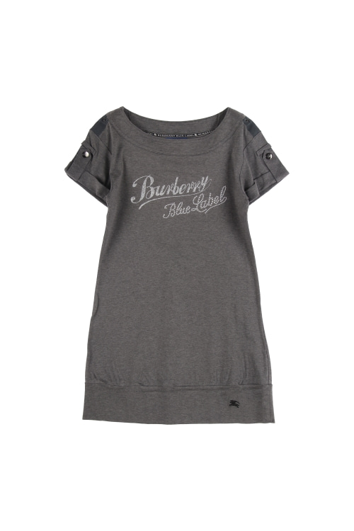 버버리 (Woman - M) 코튼 기마상 로고 비즈 레터링 와이드넥 반팔 티셔츠