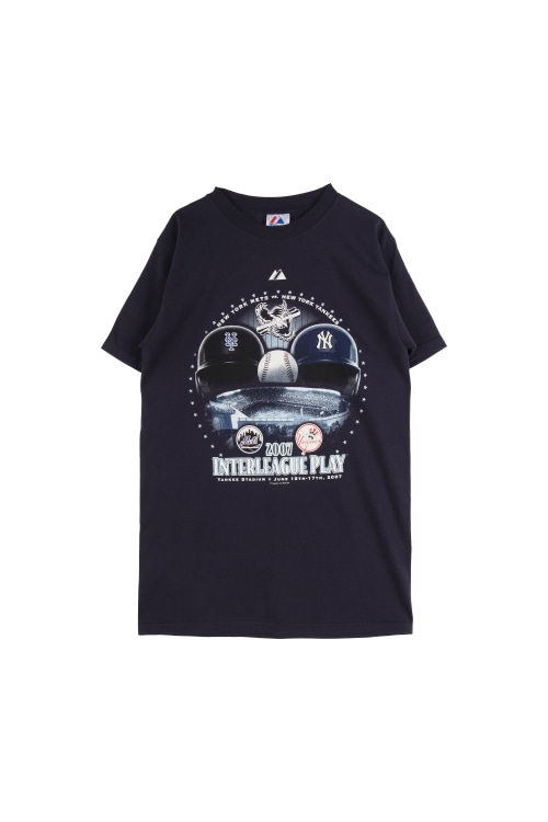 마제스틱 x MLB (Man - M) [미사용품] 코튼 로고 뉴욕 메츠 vs 뉴욕 양키스 프린팅 크루넥 반팔 티셔츠