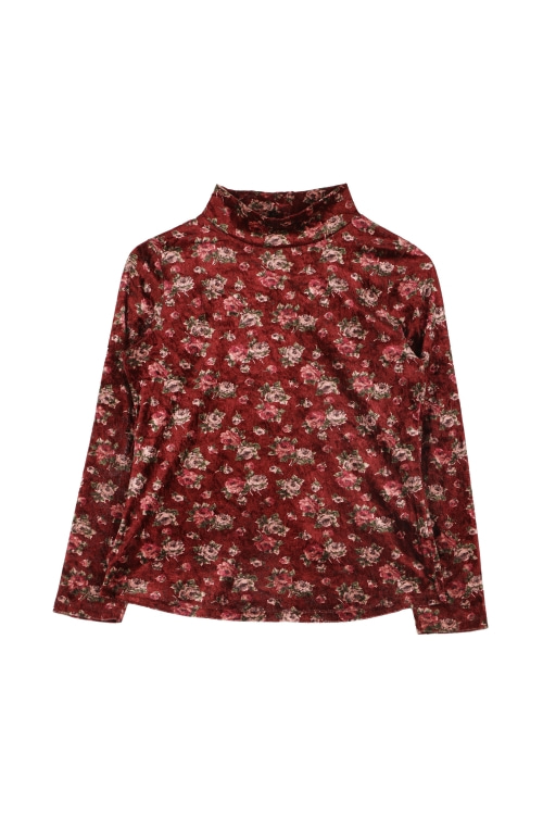 JAPAN (Woman - S) 폴리 플라워 패턴 하프넥 벨벳 긴팔 티셔츠