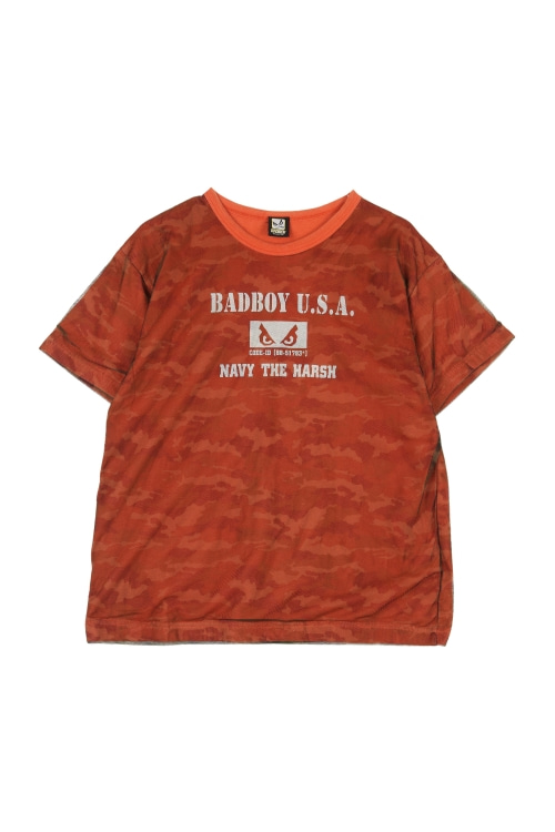 JAPAN (Man - XL) 배색 레터링 메쉬 카모 패턴 크루넥 반팔 티셔츠