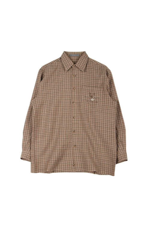 JAPAN (Man - L) 울 100% 원포켓 자수 체크 긴팔 셔츠