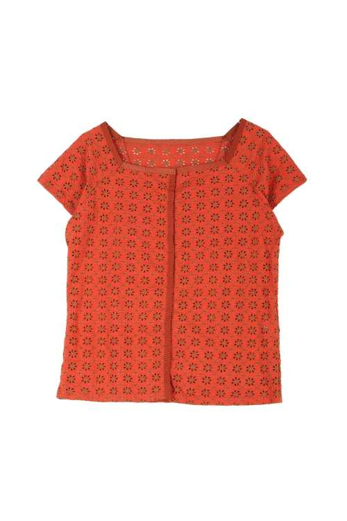 JAPAN (Woman - M) 코튼 펀칭 히든 스냅 버튼 스퀘어넥 반팔 티셔츠